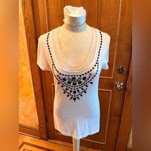 White House Black Market Cream Short Sleeve Tee with Black Label Detail